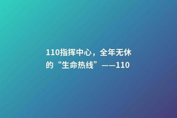 110指挥中心，全年无休的“生命热线”——110-第1张-观点-玄机派