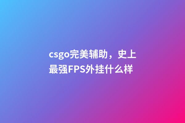 csgo完美辅助，史上最强FPS外挂什么样-第1张-观点-玄机派