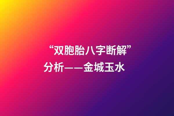 “双胞胎八字断解”分析——金城玉水