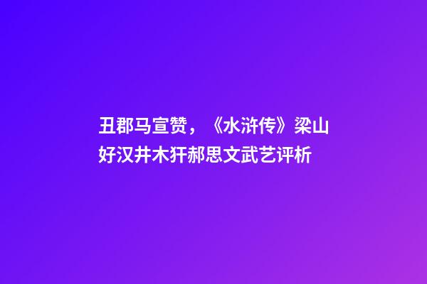 丑郡马宣赞，《水浒传》梁山好汉井木犴郝思文武艺评析-第1张-观点-玄机派