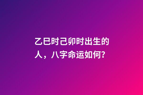 乙巳时己卯时出生的人，八字命运如何？