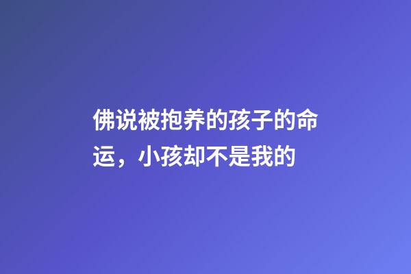 佛说被抱养的孩子的命运，小孩却不是我的-第1张-观点-玄机派