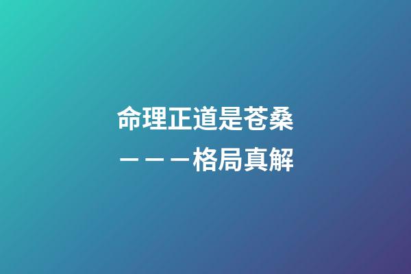 命理正道是苍桑－－－格局真解