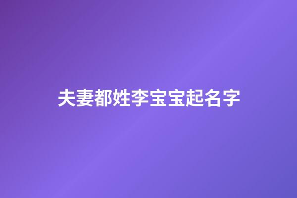 夫妻都姓李宝宝起名字(夫妻俩都姓李孩子叫什么名字好呢)-第1张-宝宝起名-玄机派