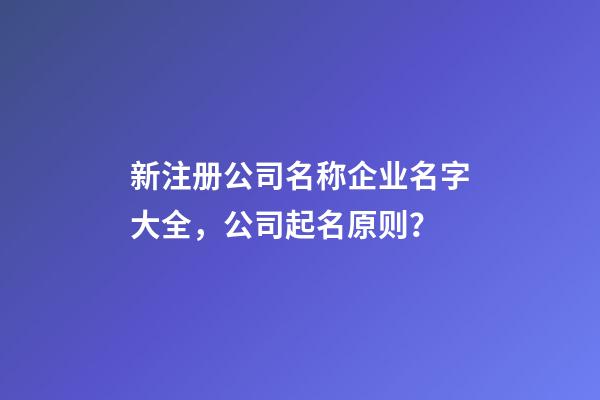 新注册公司名称企业名字大全，公司起名原则？