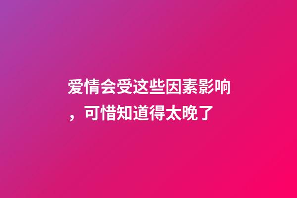 爱情会受这些因素影响，可惜知道得太晚了