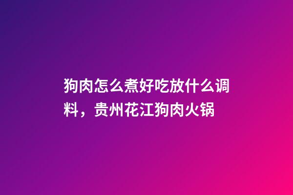 狗肉怎么煮好吃放什么调料，贵州花江狗肉火锅(附专用蘸水配方制作)-第1张-观点-玄机派