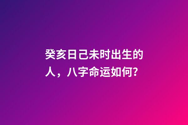 癸亥日己未时出生的人，八字命运如何？