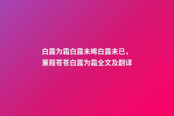 白露为霜白露未晞白露未已，蒹葭苍苍白露为霜全文及翻译-第1张-观点-玄机派