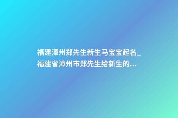 福建漳州郑先生新生马宝宝起名_福建省漳州市郑先生给新生的马宝宝取名-第1张-公司起名-玄机派