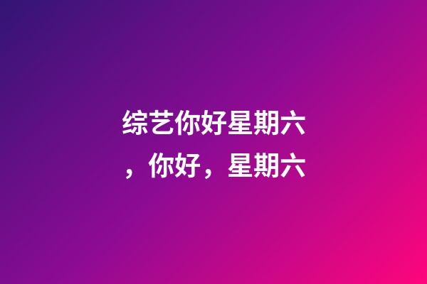 综艺你好星期六，你好，星期六-第1张-观点-玄机派