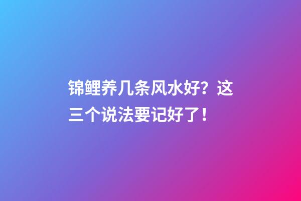 锦鲤养几条风水好？这三个说法要记好了！