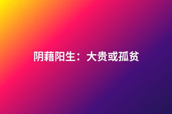 阴藉阳生：大贵或孤贫